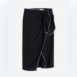 H&M Black LINEN-BLEND WRAP-FRONT SKIRT